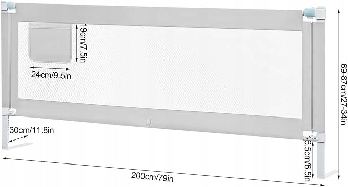 volt 200cm PROTECTIVE BARRIER FOR BED Oxford light grey Brand Flurysar