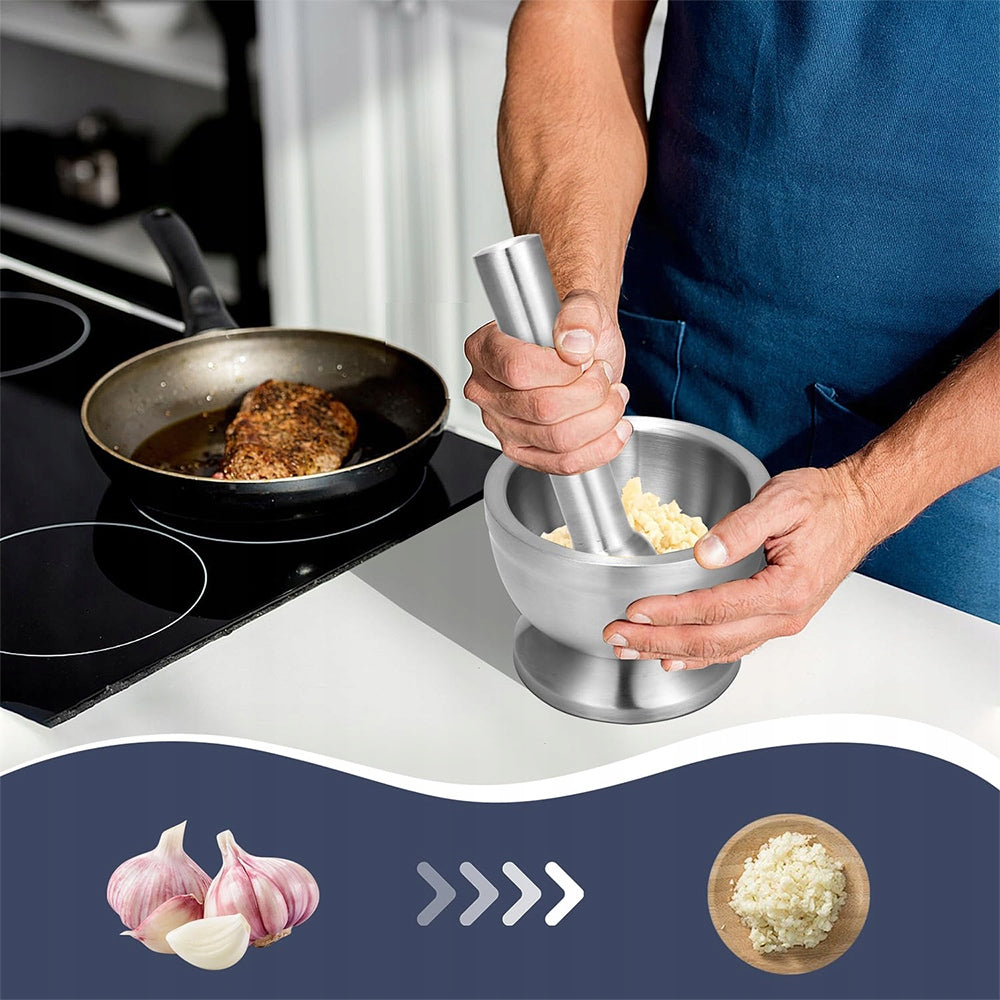 with lid,Stainless steel mortar and pestle, anti-slip Kind mortar