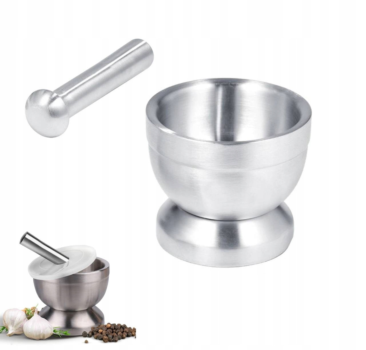 with lid,Stainless steel mortar and pestle, anti-slip